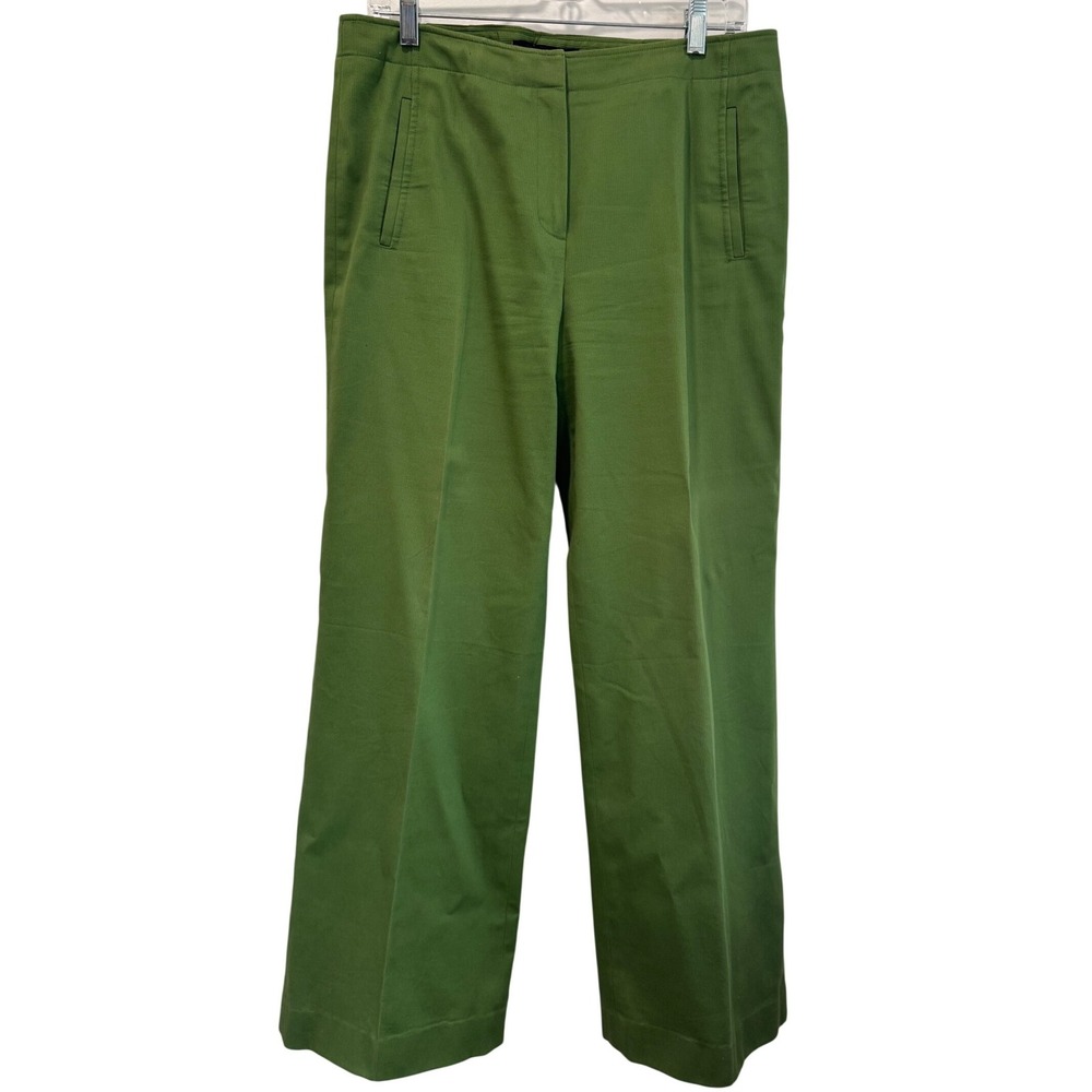 Talbots Green‎ Wide Leg Stretch Cotton Trousers Pants Size 10 Textured Office